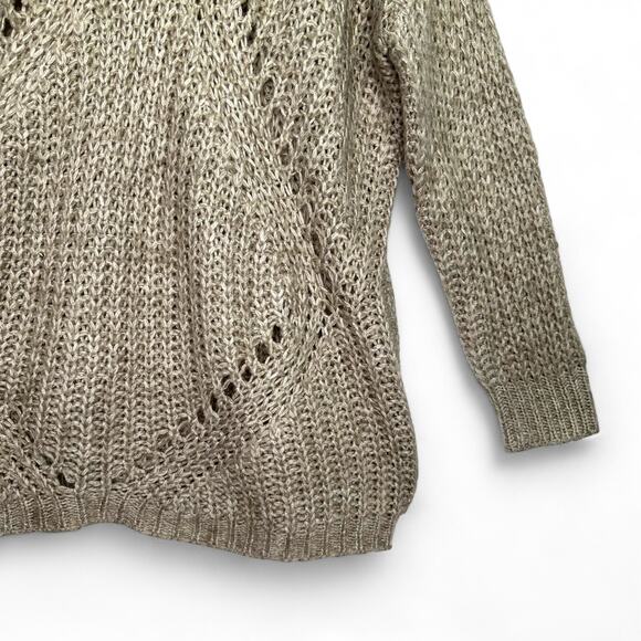 Dreamers Women's Open Knit Cowl Neck Sweater Size S Taupe Gray Pointelle Knit - Picture 8 of 9